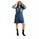 Women's Denim Color Blocking Roll Up Dress (Blue)