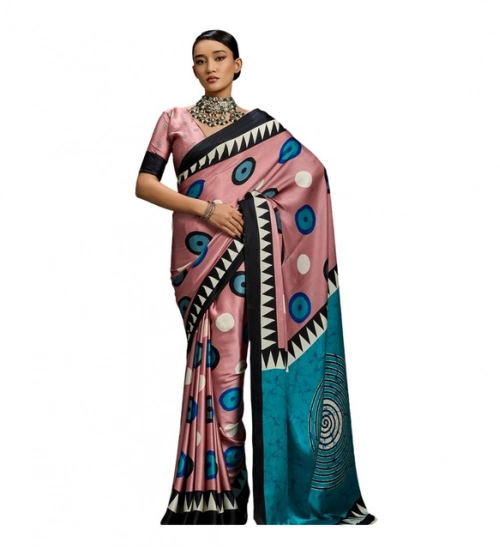 Women's Satin Crepe Printed Saree With Unstitched Blouse 5.5Mtr (Multicolor)