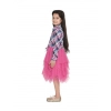 Girl's Polyster Crepe Lace Inserts Long Sleeves Dress (Pink-Blue) Girl's Polyster Crepe Lace Inserts Long Sleeves Dress (Pink-Blue)
