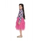 Girl's Polyster Crepe Lace Inserts Long Sleeves Dress (Pink-Blue)