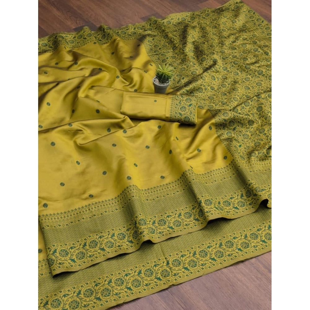 Women's Soft Lichi Silk Printed Saree With Unstitched Blouse 5.5Mtr (Green)