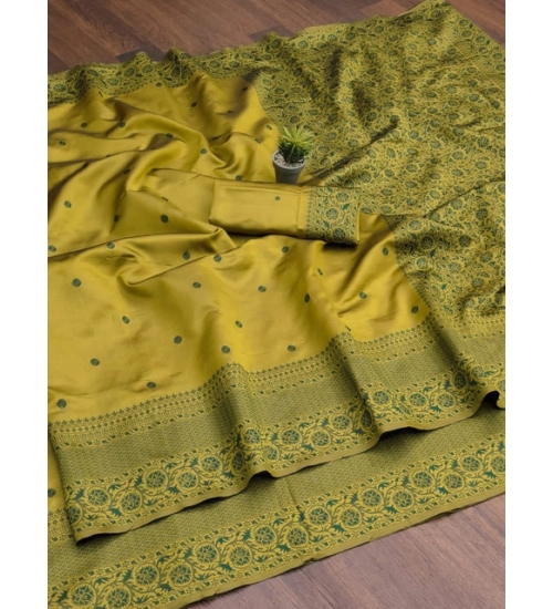 Women's Soft Lichi Silk Printed Saree With Unstitched Blouse 5.5Mtr (Green)