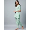 Women's Rayon Floral Kaftan Sleeve Night Suit (Green - Pink)
