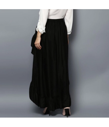 Women's Rayon Ruffled Elasticated Skirt (Black)