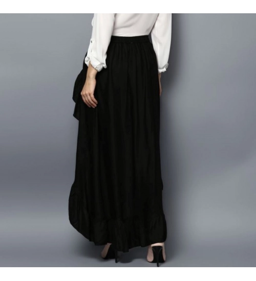 Women's Rayon Ruffled Elasticated Skirt (Black) Women's Rayon Ruffled Elasticated Skirt (Black)