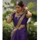 Women's Banarasi Silk Printed Saree With Unstitched Blouse 5.5Mtr (Purple)