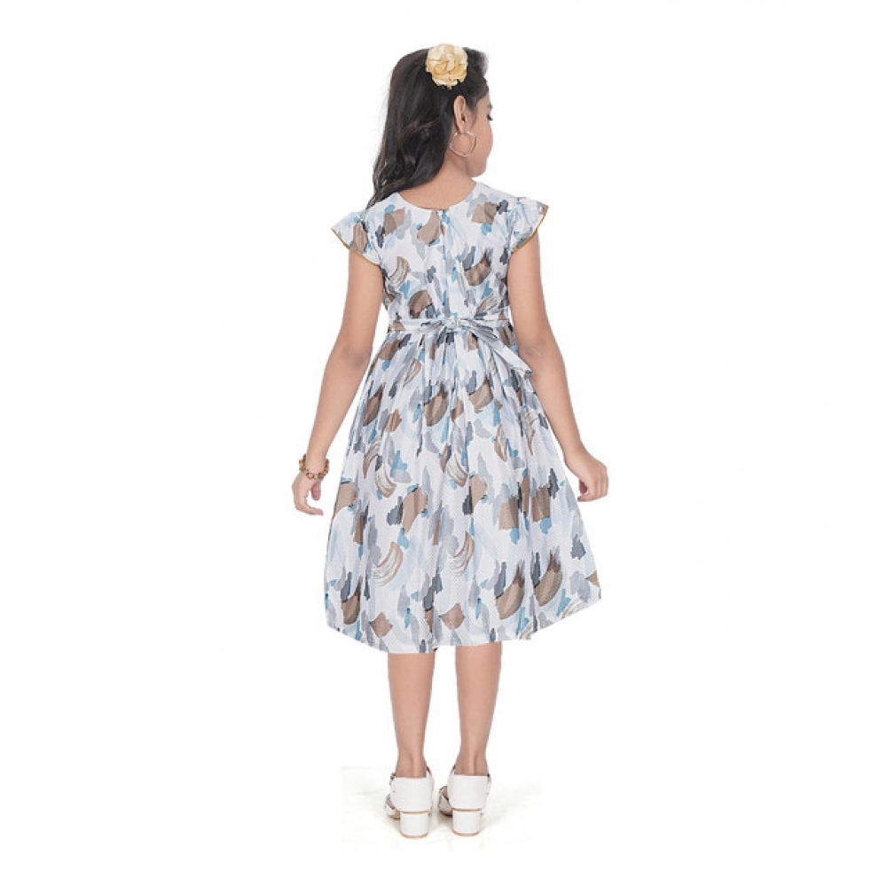 Girl's Popcorn Printed Sleeve Less Round Neck Dress (Brown)