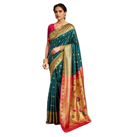 Women's Silk Blend Zari Weaving Saree With Unstitched Blouse 5.5Mtr (Rama)