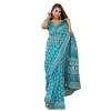 Women's Faux Linen Floral Print Ready to wear Saree With Unstitched Blouse 5.5Mtr (AquaBlue) Women's Faux Linen Floral Print Ready to wear Saree With Unstitched Blouse 5.5Mtr (AquaBlue)