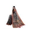 Women's Linen Printed Saree With Unstitched Blouse 5.5Mtr (Green)