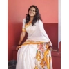 Women's Linen Printed Saree With Unstitched Blouse 5.5Mtr (White)