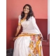 Women's Linen Printed Saree With Unstitched Blouse 5.5Mtr (White) Women's Linen Printed Saree With Unstitched Blouse 5.5Mtr (White)