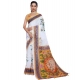 Women's Linen Floral Printed Saree With Unstitched Blouse 5.5Mtr (White) Women's Linen Floral Printed Saree With Unstitched Blouse 5.5Mtr (White)