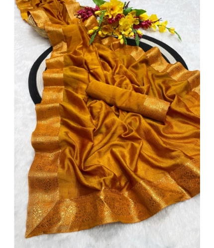 Women's Vichitra Silk Printed Saree With Unstitched Blouse 5.5Mtr (Mustard)