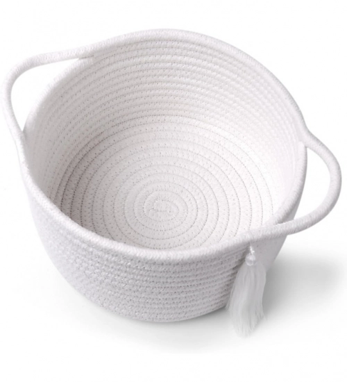 Cotton 8x4 Inch Round 2 Set With Jhalar Bedside Organizer (White)