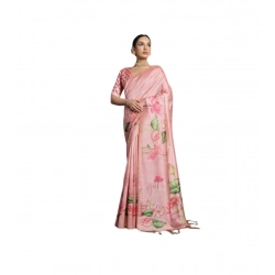 Women's Cotton Printed Saree With Unstitched Blouse 5.5 Mtr (Peach)