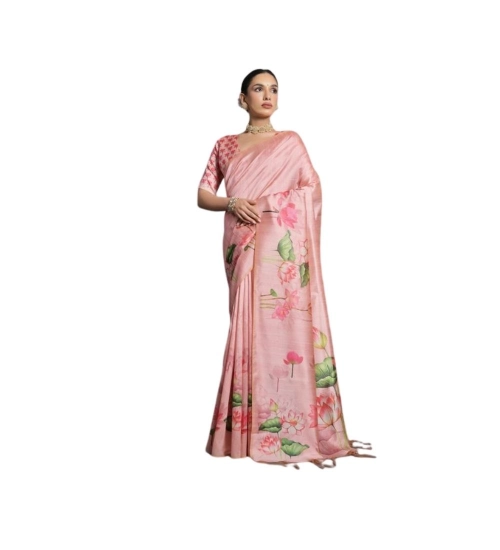 Women's Cotton Printed Saree With Unstitched Blouse 5.5 Mtr (Peach)