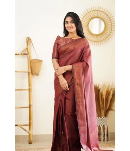 Women's Litchi silk Printed Saree With Unstitched Blouse (Maroon)