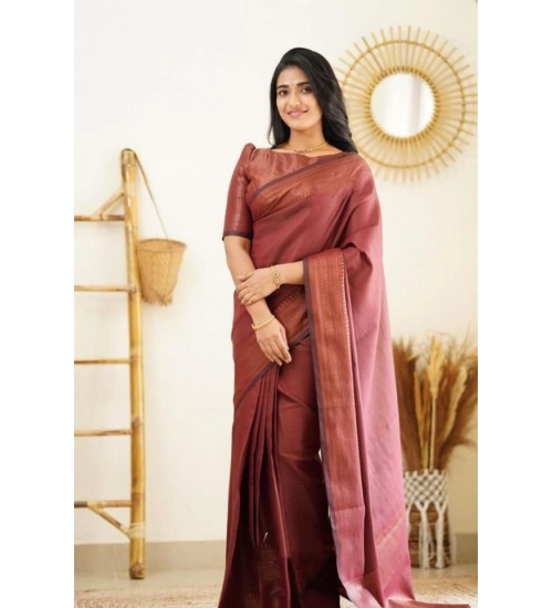 Women's Litchi silk Printed Saree With Unstitched Blouse (Maroon)
