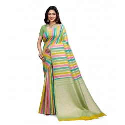 Women's Cotton Blended Printed Saree With Unstitched Blouse 5.5Mtr (Pista)