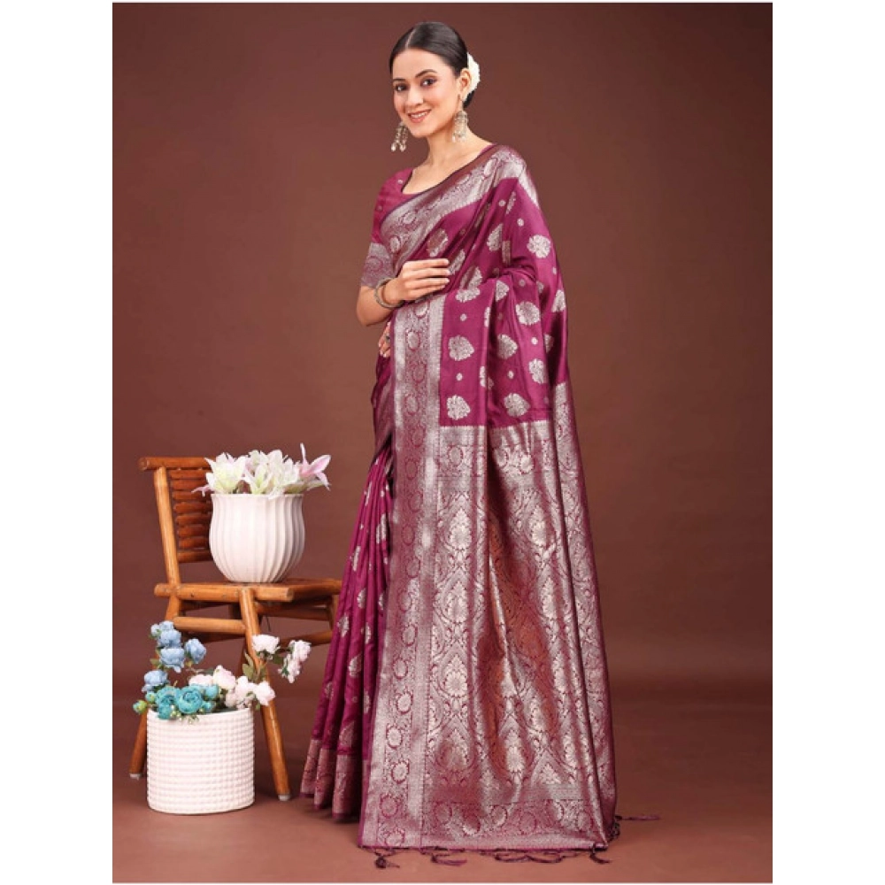 Women's Banarasi Silk Printed Saree With Unstitched Blouse 5.5Mtr (Purple) Women's Banarasi Silk Printed Saree With Unstitched Blouse 5.5Mtr (Purple)