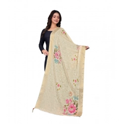 Women's chanderi silk  Printed Dupatta (Beige, Length: 2 Mtr)