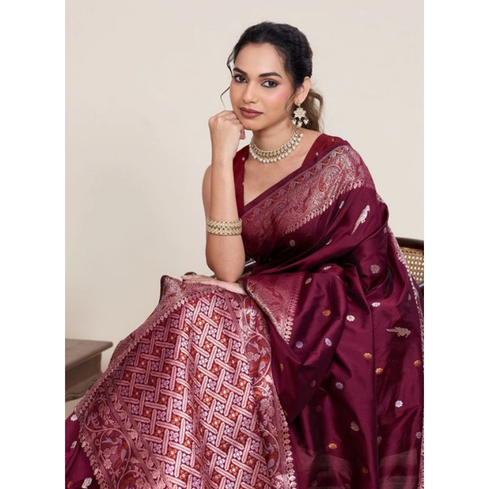 Women's Jacquard Woven Saree With Unstitched Blouse 5.5Mtr (Maroon) Women's Jacquard Woven Saree With Unstitched Blouse 5.5Mtr (Maroon)