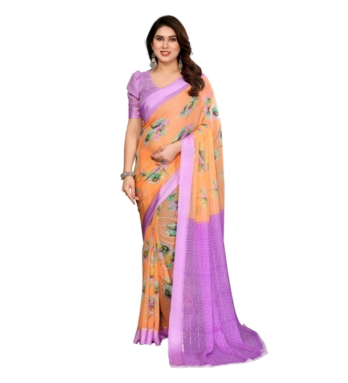 Women's Georgette Printed Saree With Unstitched Blouse 5.5Mtr (Orange)
