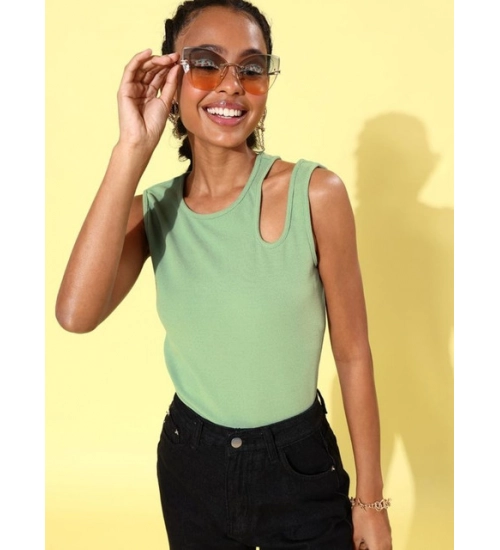 Women's Polyester Lycra Solid Sleeveless Top (Green) Women's Polyester Lycra Solid Sleeveless Top (Green)