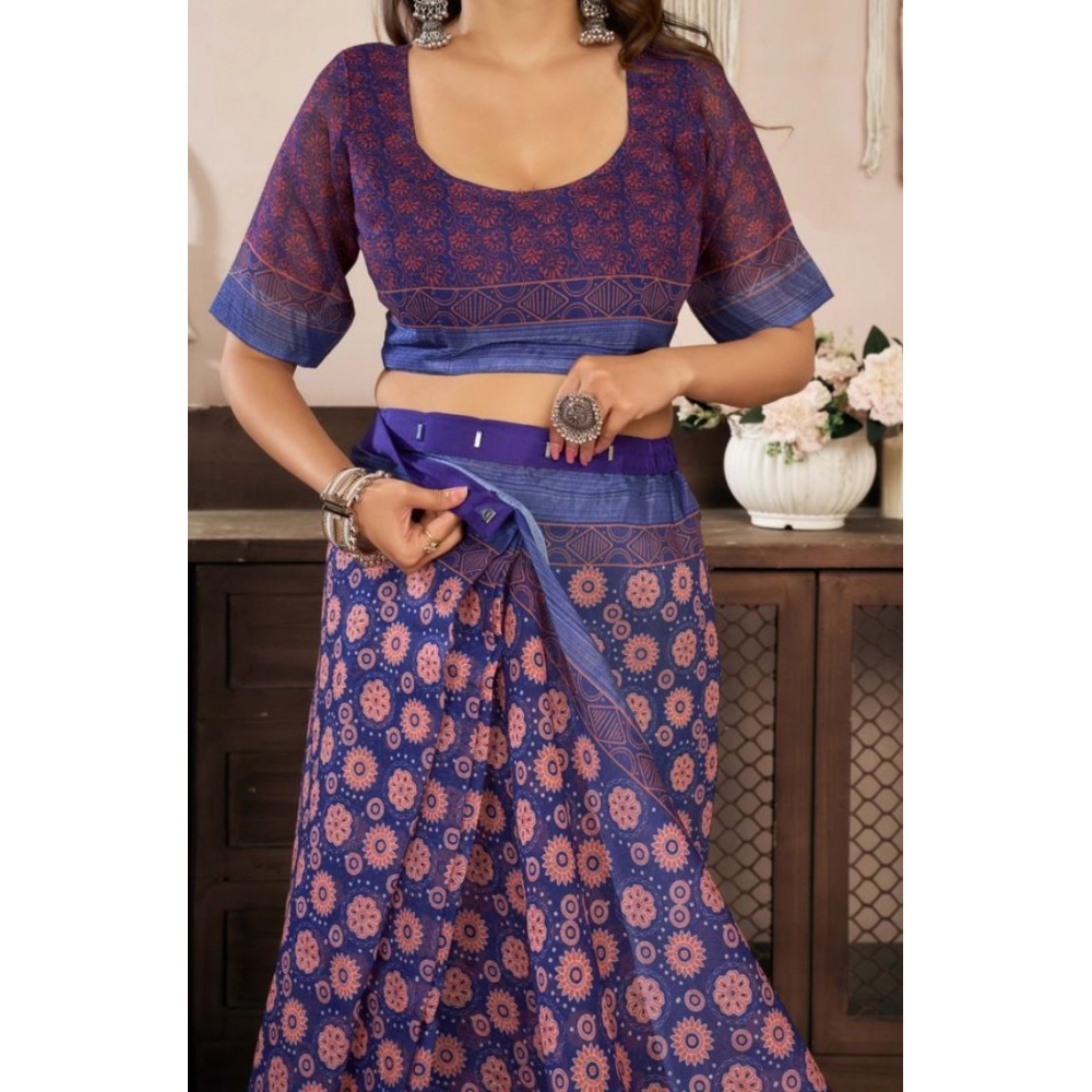 Women's Faux Linen Floral Print Ready to wear Saree With Unstitched Blouse 5.5Mtr (Dark_NavyBlue) Women's Faux Linen Floral Print Ready to wear Saree With Unstitched Blouse 5.5Mtr (Dark_NavyBlue)