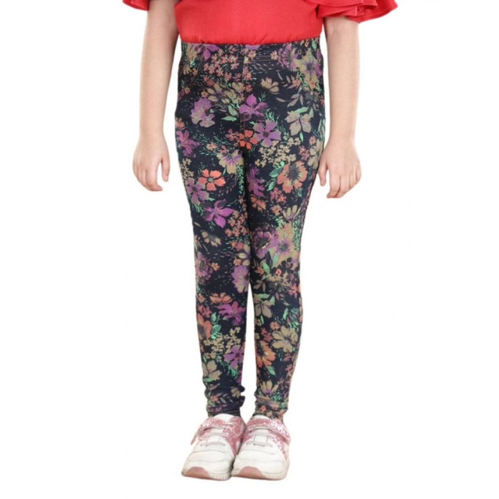 Girl's Cotton Lycra Floral Elasticated Jeggings (Multicolor) Girl's Cotton Lycra Floral Elasticated Jeggings (Multicolor)