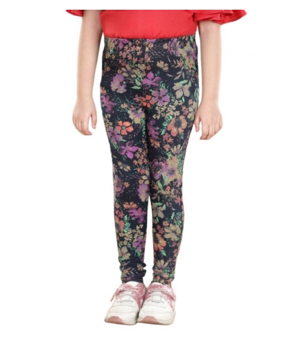 Girl's Cotton Lycra Floral Elasticated Jeggings (Multicolor)