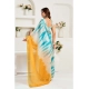 Women's Linen Cotton Printed Ready To Wear Saree With Unstitched Blouse 5.5 Mtr (Aqua_Blue)