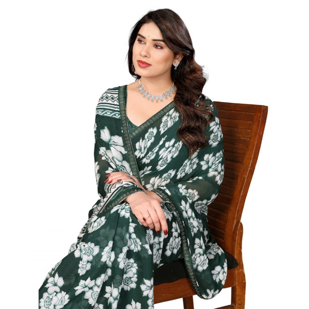 Women's Georgette Printed Saree With Unstitched Blouse 5.5Mtr (Green) Women's Georgette Printed Saree With Unstitched Blouse 5.5Mtr (Green)