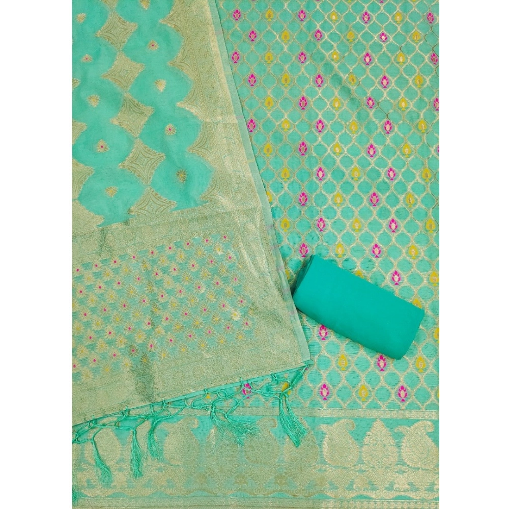 Women's Banarasi Silk Printed Unstitched Salwar Suit Material With Dupatta (sea green, 3Mtrs)