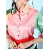 Women's Satin Colour Block Long Sleeves Co-Ord Set (Multicolor)