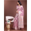 Women's Linen Cotton Printed Saree With Unstitched Blouse 5.5Mtr (Purple) Women's Linen Cotton Printed Saree With Unstitched Blouse 5.5Mtr (Purple)