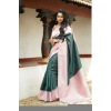 Women's Soft Lichi Silk Printed Saree With Unstitched Blouse 5.5Mtr (Green)