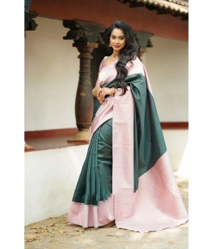 Women's Soft Lichi Silk Printed Saree With Unstitched Blouse 5.5Mtr (Green) Women's Soft Lichi Silk Printed Saree With Unstitched Blouse 5.5Mtr (Green)