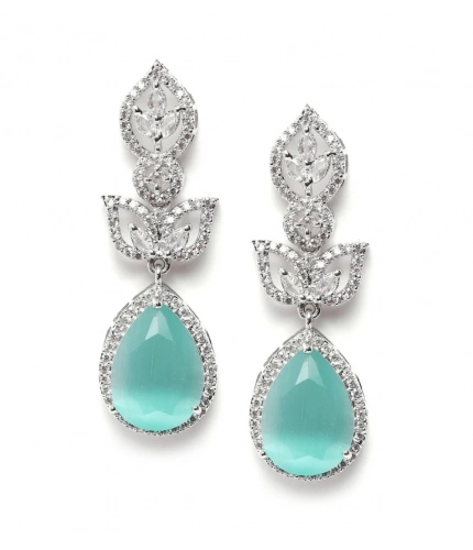 Women's Brass Silver Plated Drop Earrings (Turquoise)