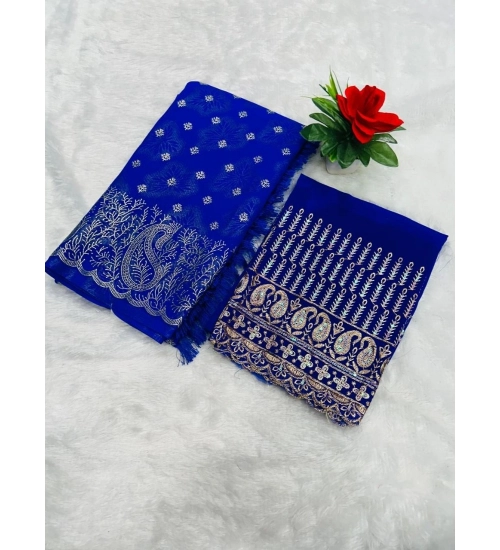 Women's Embroidered Georgette Saree With Unstitched Blouse (Blue, 5-6 Mtrs)