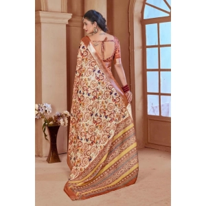 Generic Women's Printed Cotton Linen Saree withPrinted  Saree With Unstitched Blouse (Orange , 5-6Mtrs)