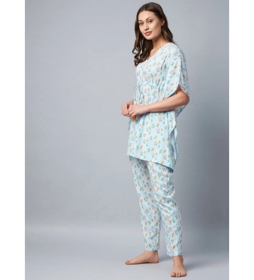 Women's Rayon Floral Kaftan Sleeve Kaftan Sets (Light Blue) Women's Rayon Floral Kaftan Sleeve Kaftan Sets (Light Blue)