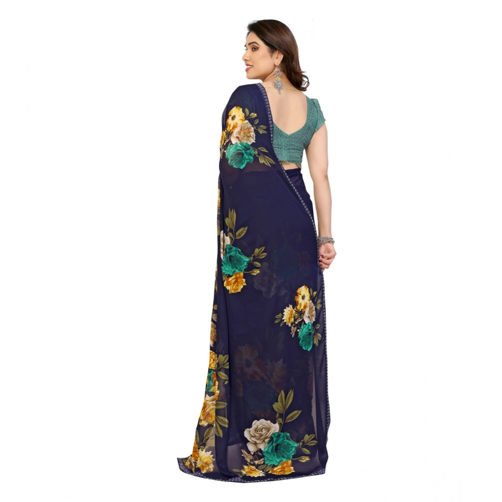 Women's Georgette Printed Saree With Unstitched Blouse 5.5Mtr (Navy Blue) Women's Georgette Printed Saree With Unstitched Blouse 5.5Mtr (Navy Blue)
