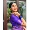 Dropship Women's Litchi silk Printed Saree With Unstitched Blouse (Purple)