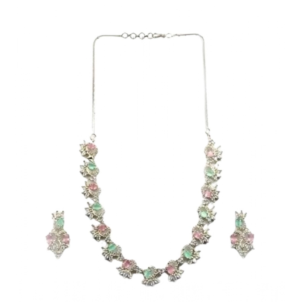 Women's Brass Silver Plated Necklace set (Multicolor)