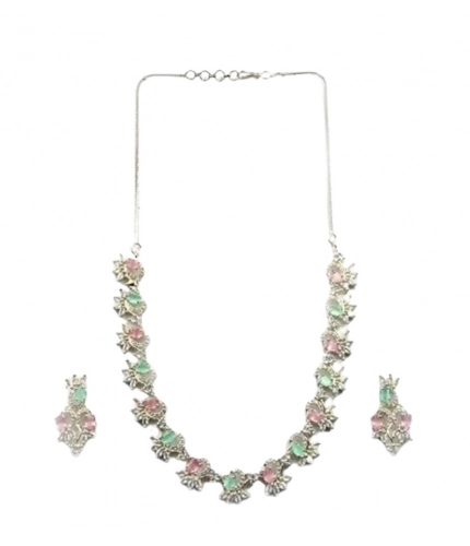 Women's Brass Silver Plated Necklace set (Multicolor)