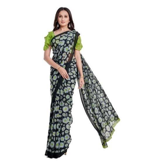 Women's Georgette Printed Saree With Unstitched Blouse 5.5Mtr (Green)