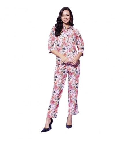 Women's Polyester Floral 3-4th Sleeve Co-Ord Set (Multicolor)