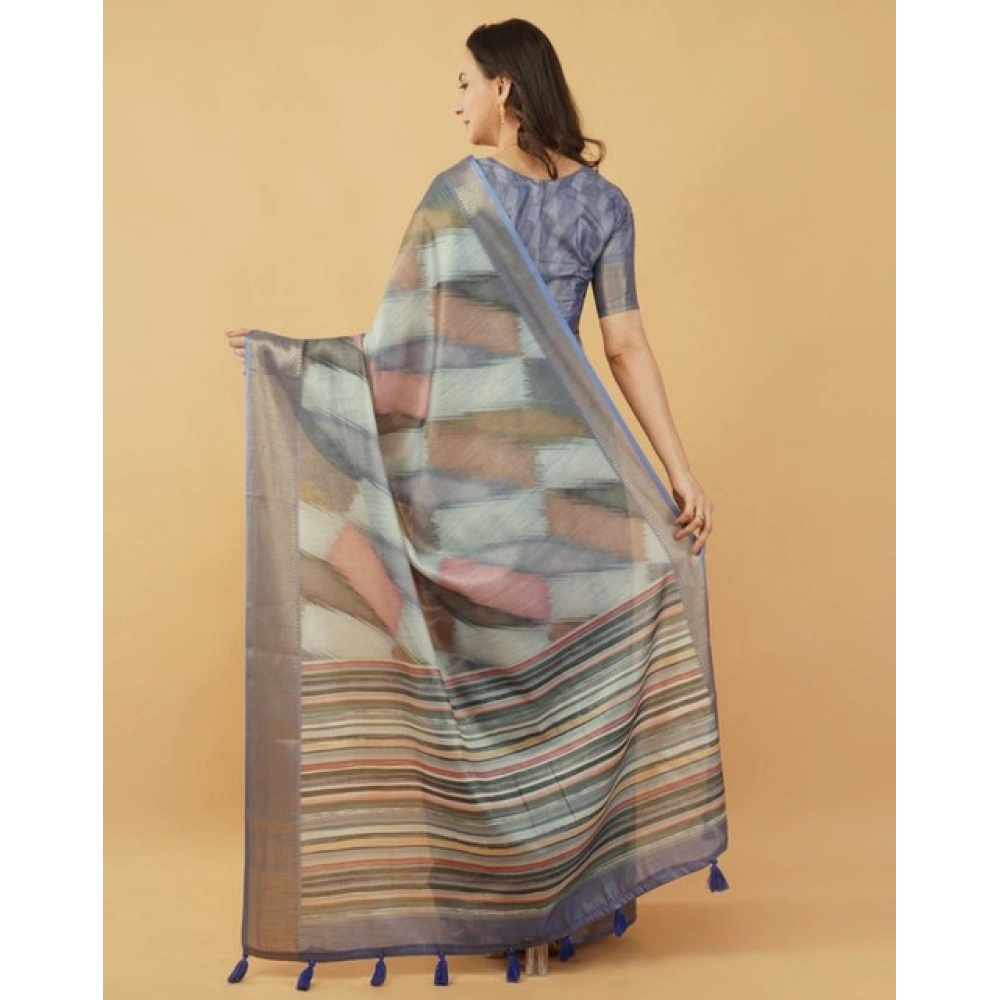 Women's Polyester Printed Saree With Unstitched Blouse 5.5 Mtr (Multicolor)